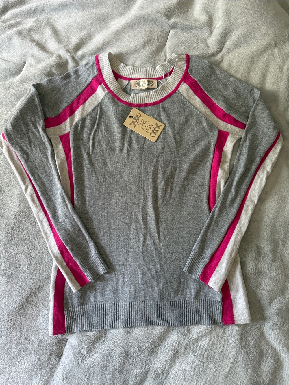 Pink Rose Grey Colorblock Preppy Pullover Sweater - XS - NWT